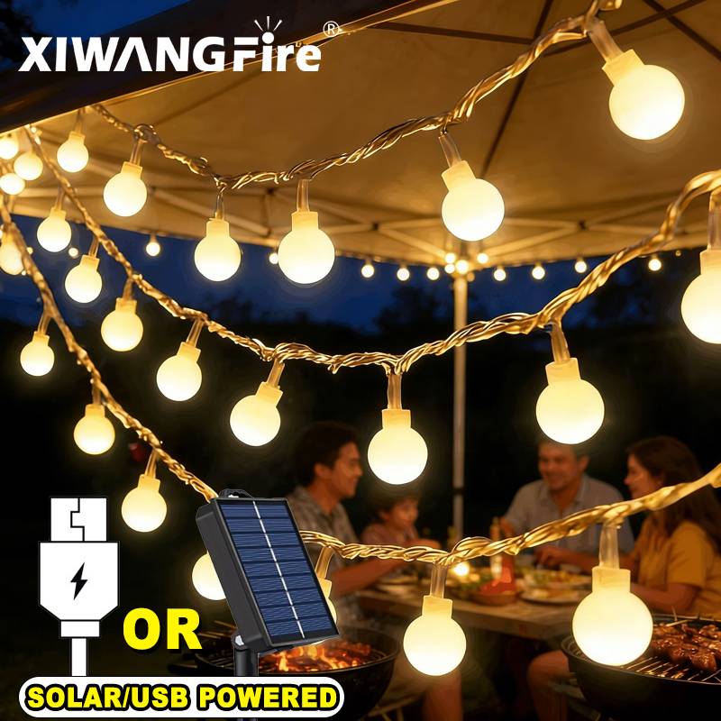 Outdoor Camping Tent Waterproof - Lampki solarne/USB/bateryjne, 3-10M, kule LED, wodoodporne,