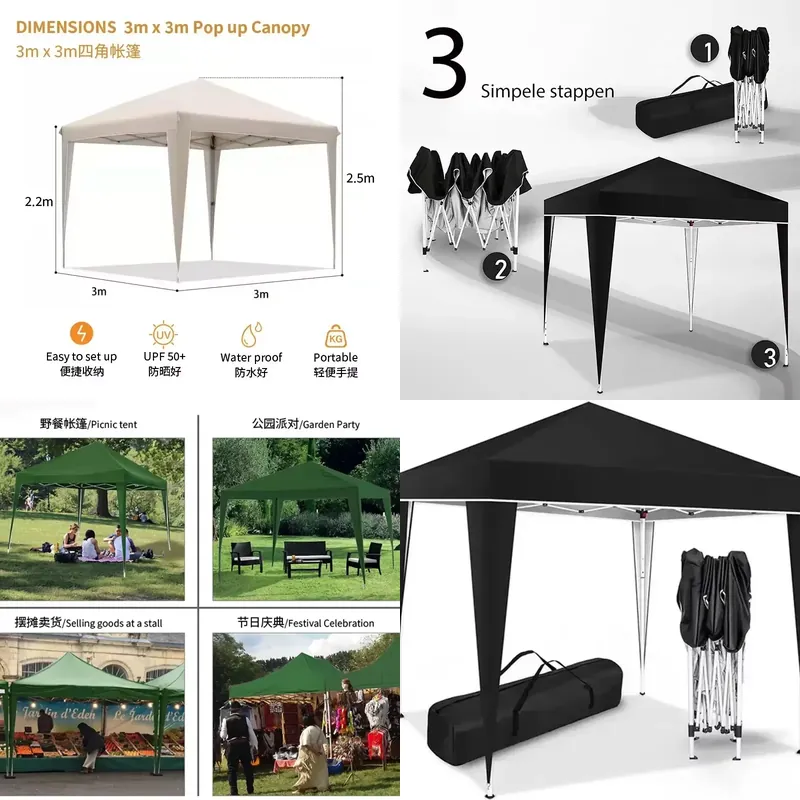Outdoor Camping Exhibition - Składany namiot 300x300x220cm, wodoodporny, rozkładany namiot